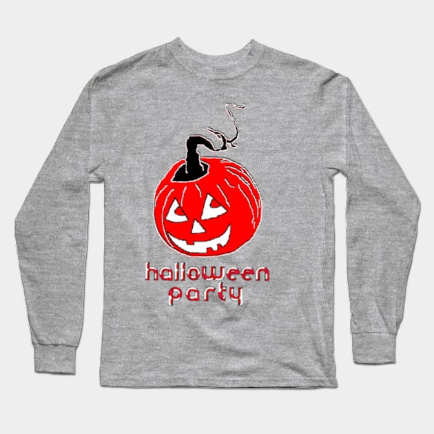 Happy Hallowin Party Halloween day red pumpkin pixel art Long Sleeve T-Shirt by 4rpixs